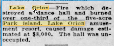 Park Island - Article On Fire Jul 27 1936
